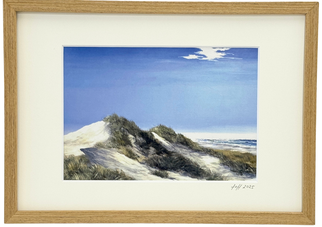 De store klitter i Gl. Skagen - Kunstkort af Billedkunstner Gitte Toft i smuk egeramme.