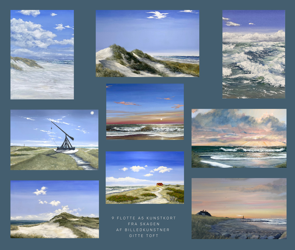 På vej til Grenen - Kunstkort af Billedkunstner Gitte Toft i smuk egeramme.