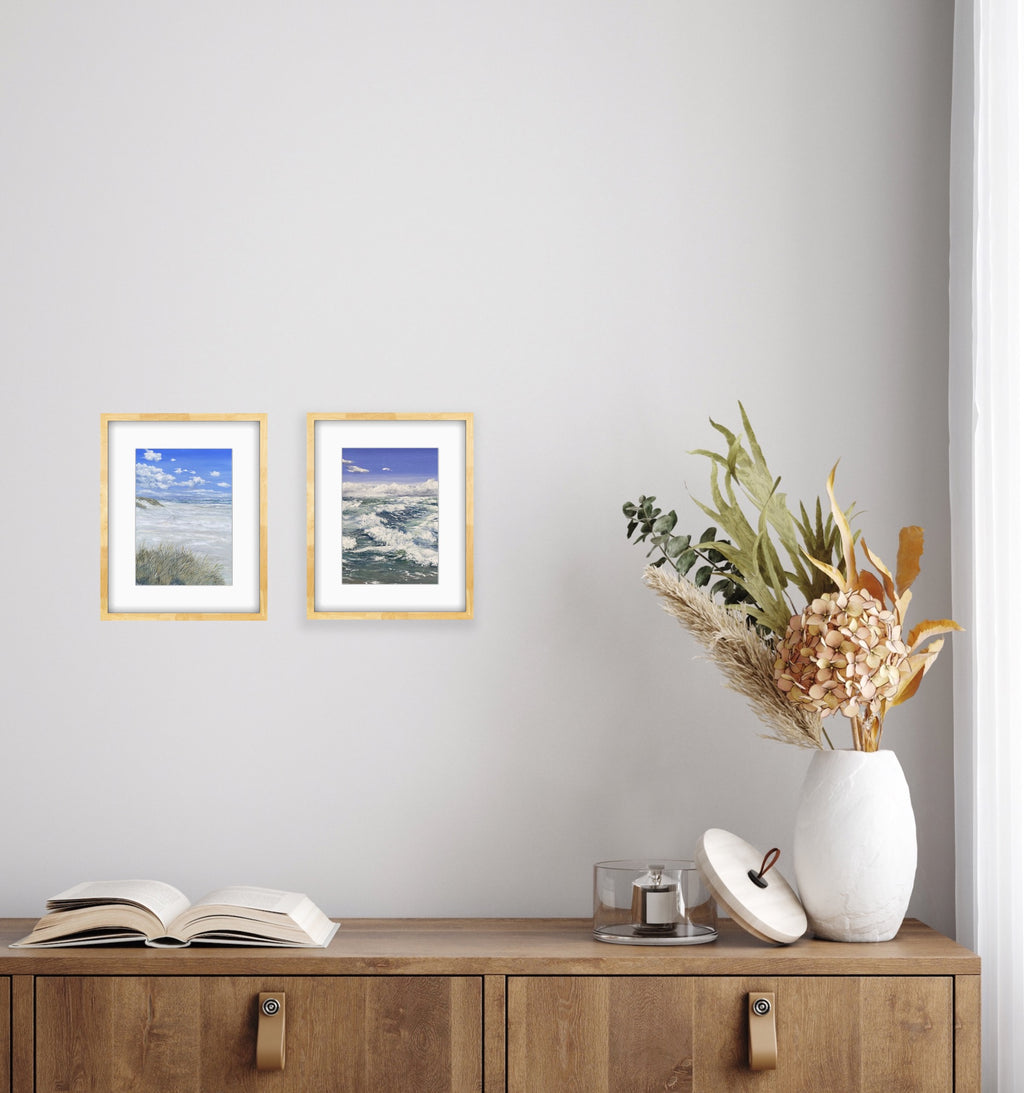 På vej til Grenen - Kunstkort af Billedkunstner Gitte Toft i smuk egeramme.