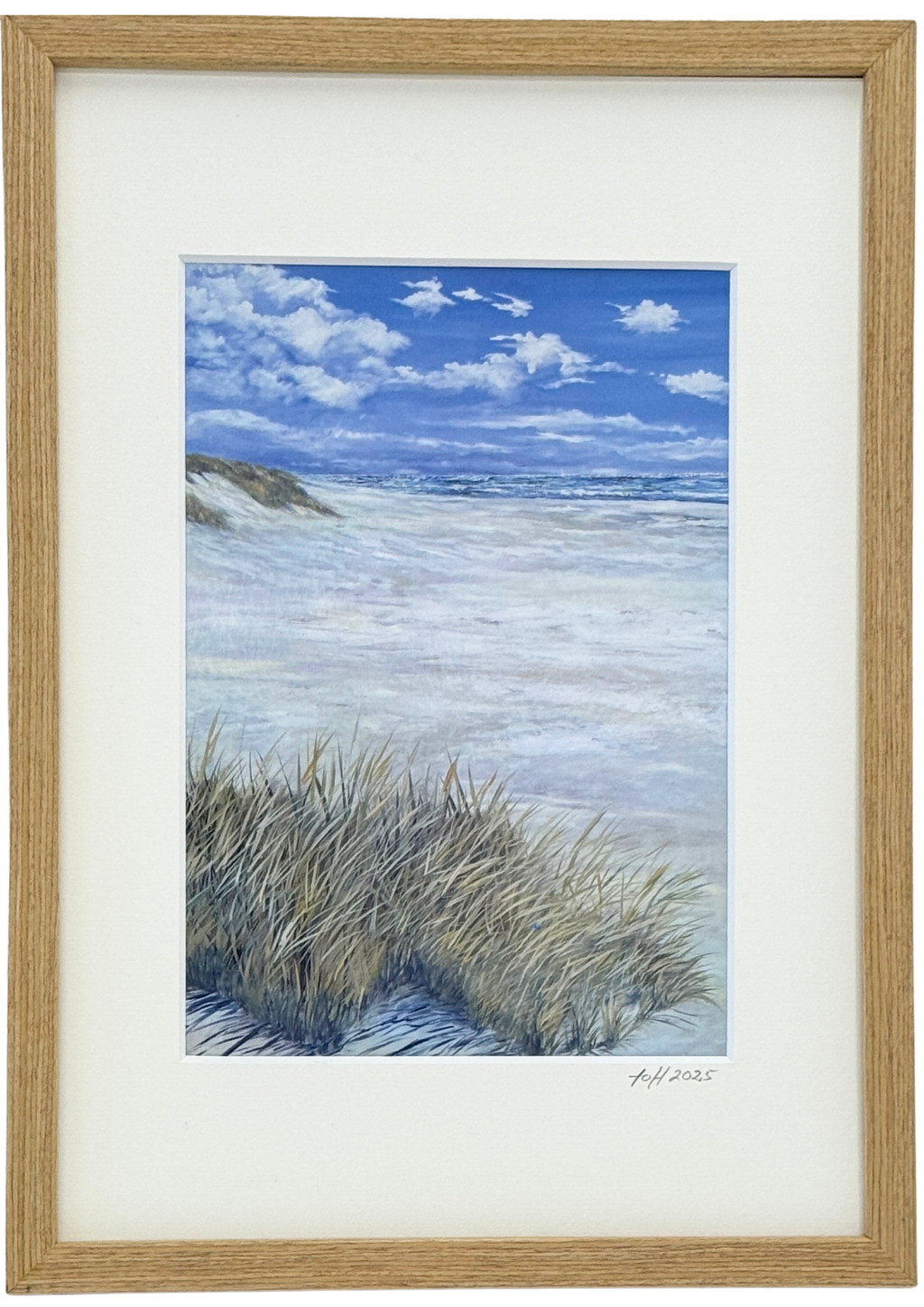 På vej til Grenen - Kunstkort af Billedkunstner Gitte Toft i smuk egeramme.